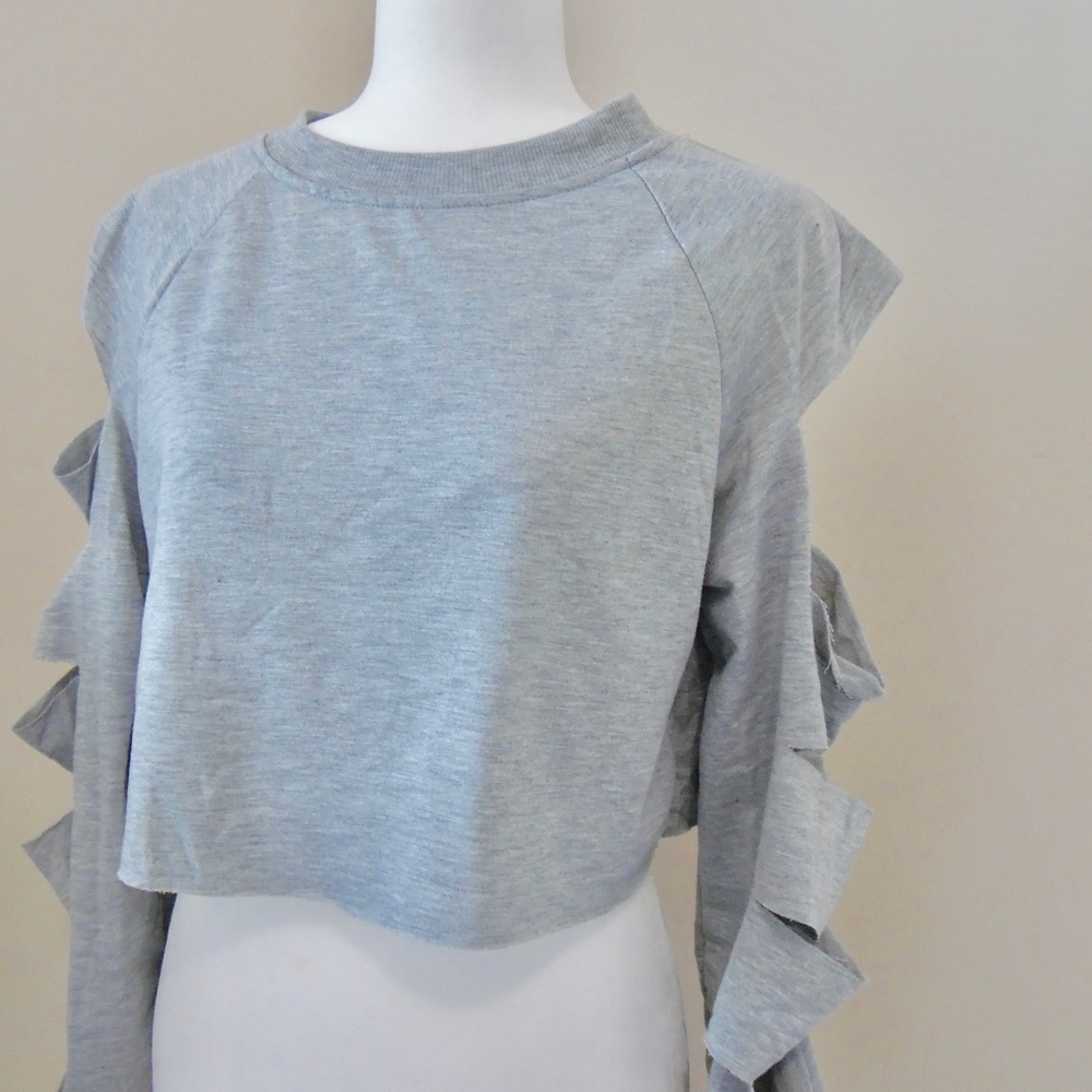Gray Ripped Sleeve Sweatshirt